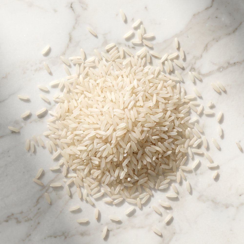 Long-grain rice, laser-hulled